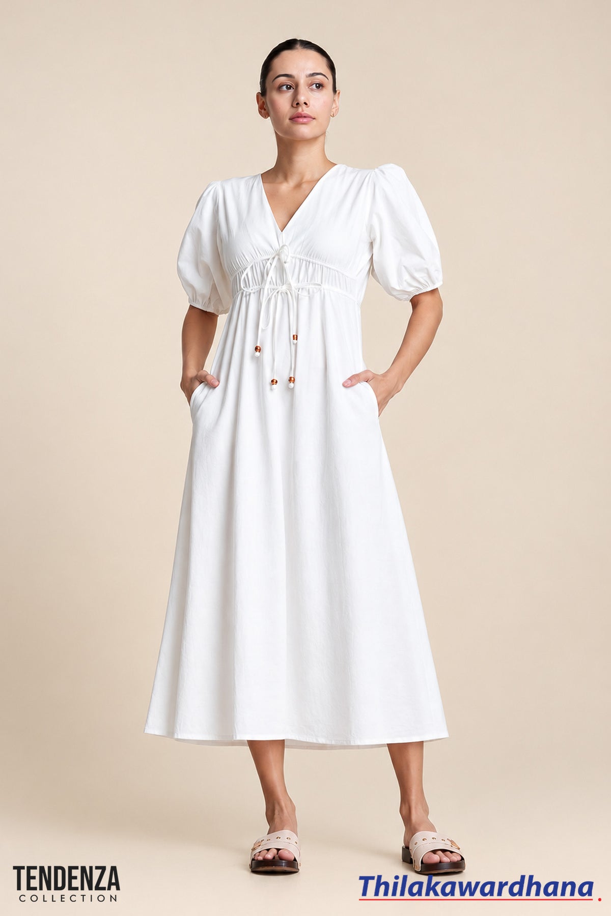Tendenza Puff Sleeve Midi Dress