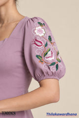Tendenza Puff Sleeve Embroidered Top