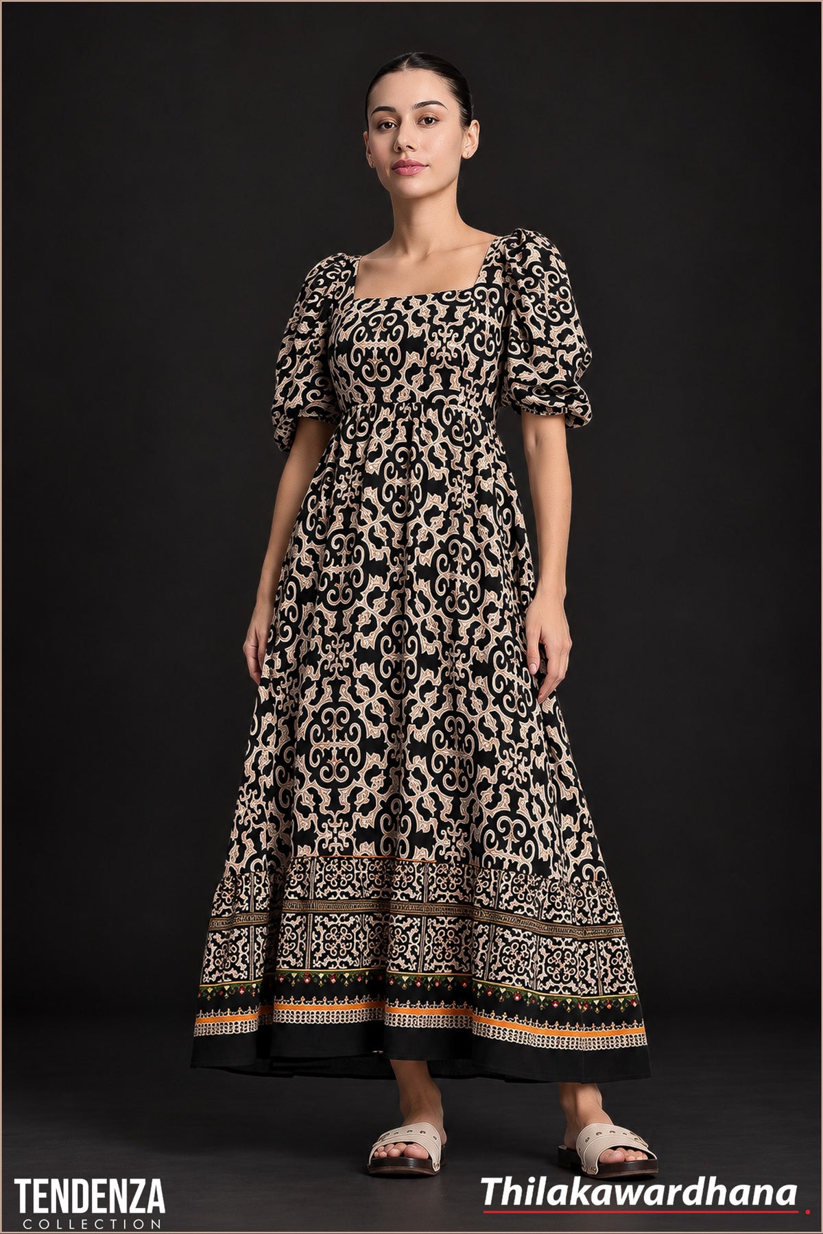 Tendenza Puff Sleeve Tiered Maxi Dress
