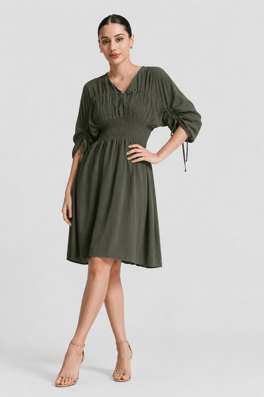 Aura Ruched Sleeve Smocked Dress