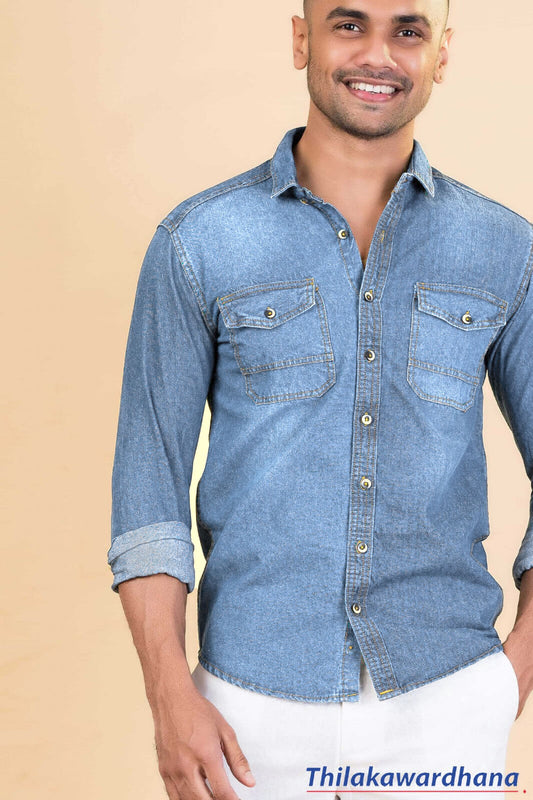Long Sleeve Light Washed Denim Shirt