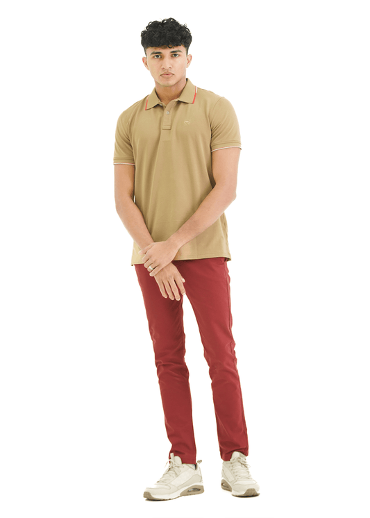 Moose Men’s Minimal Stripe Polo T-Shirt - Wheat