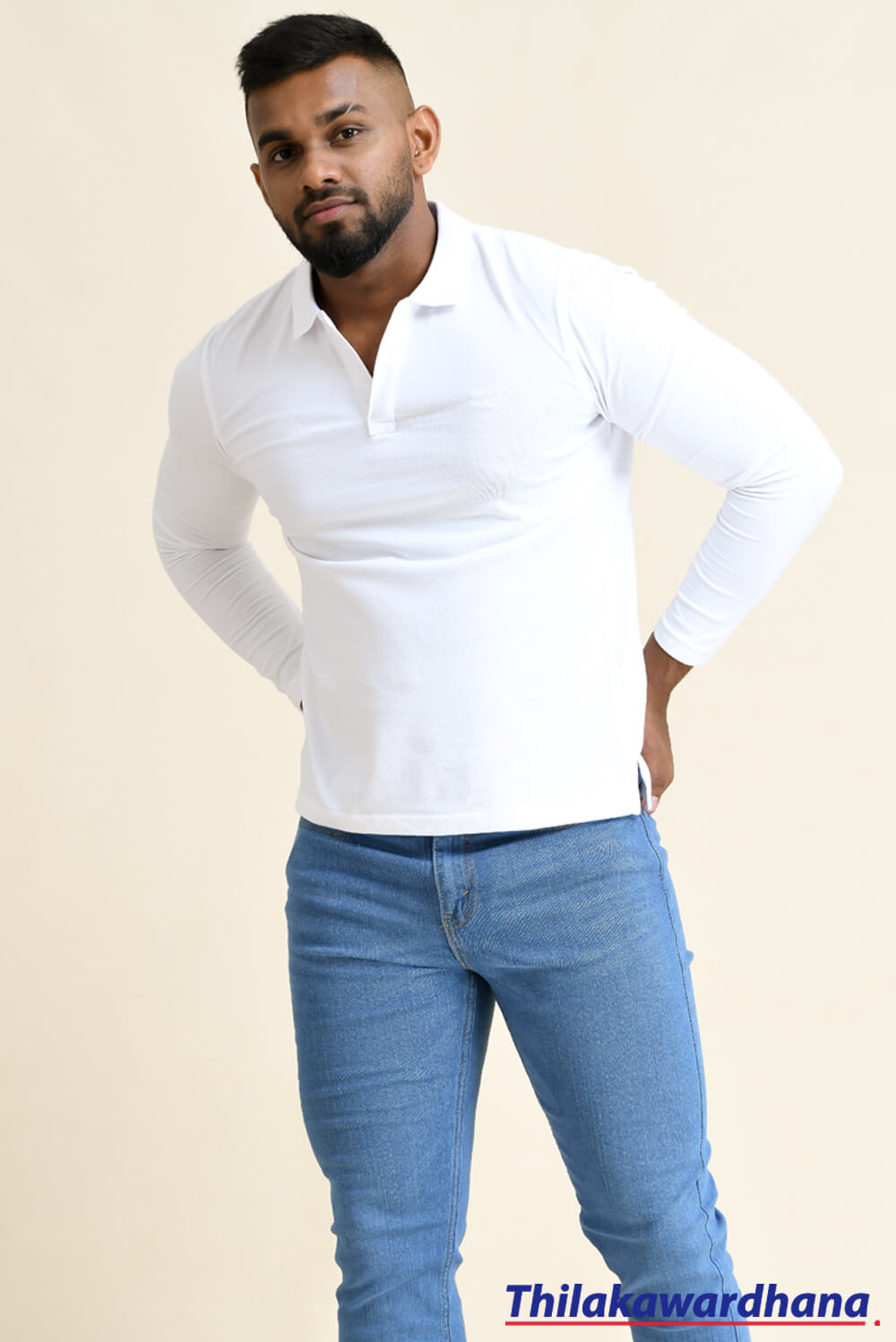 Men's Collared Long Sleeve T Shirt - Thilakawardhana