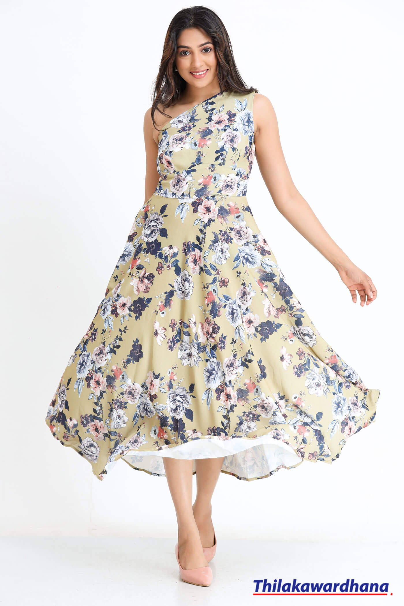 One Shoulder Printed Party Dress – Thilakawardhana