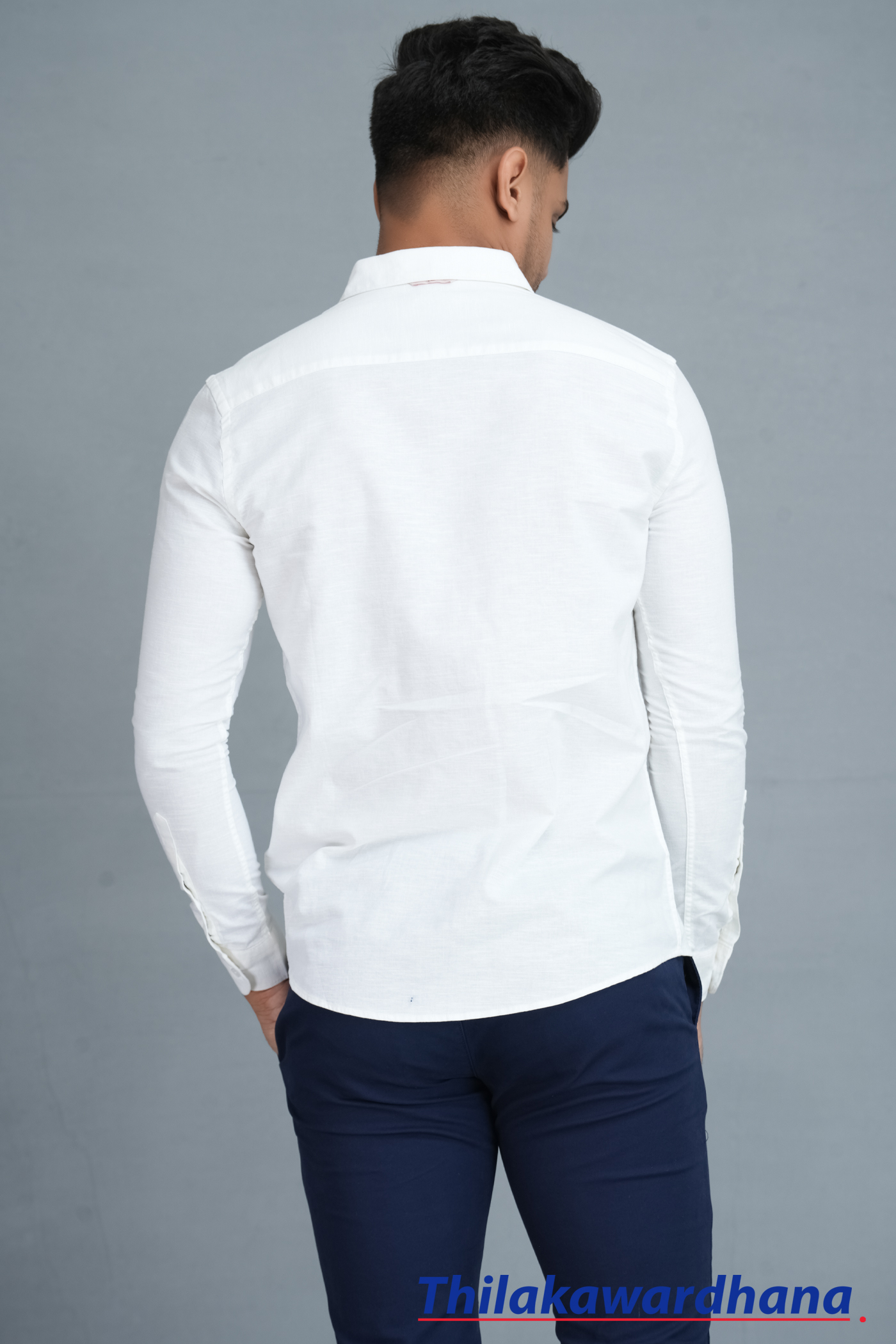 Chinese Collar Men’s Long Sleeve Linen Shirt – Thilakawardhana