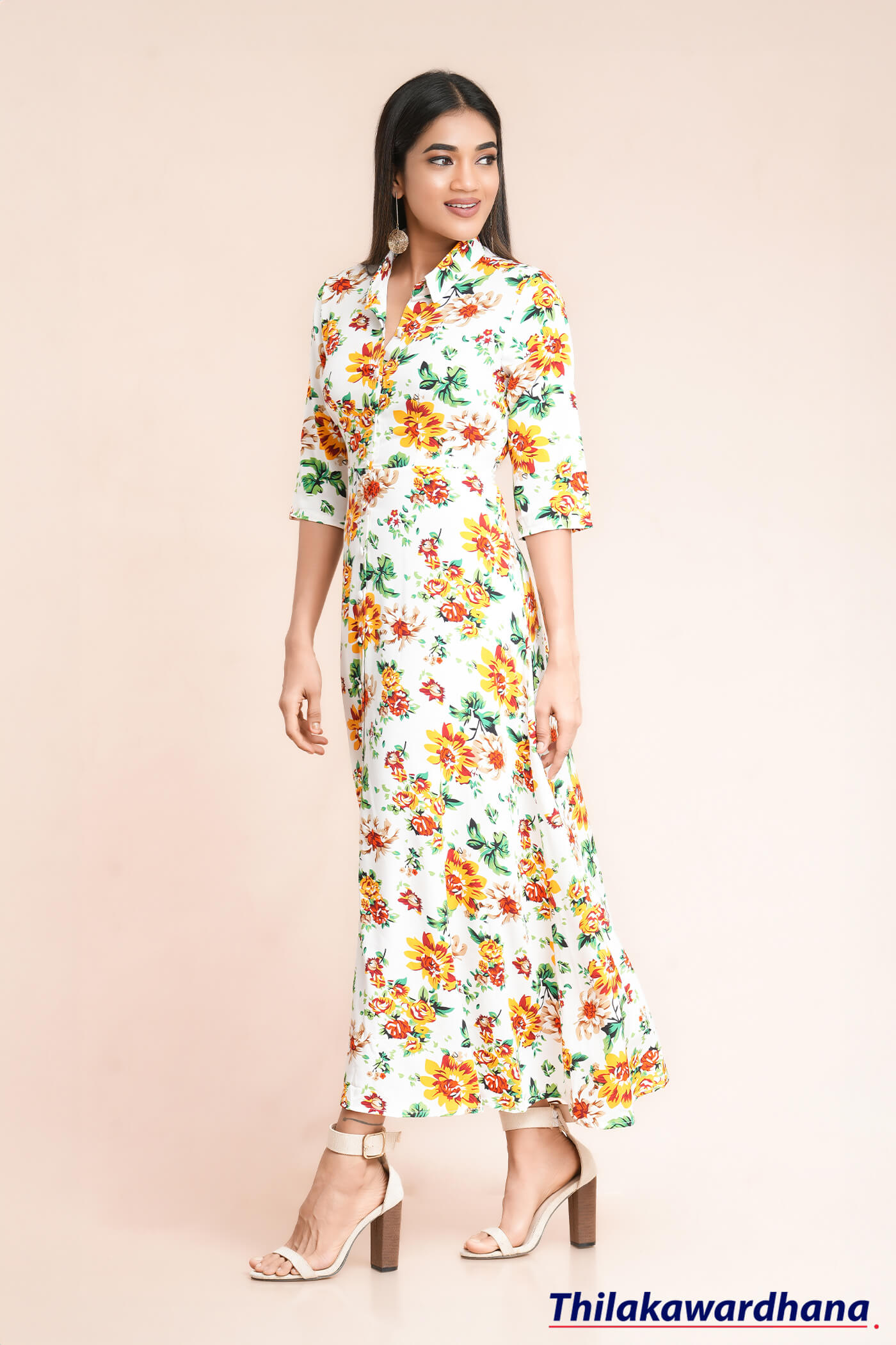 Aura Collared Printed Midi Dress – Thilakawardhana